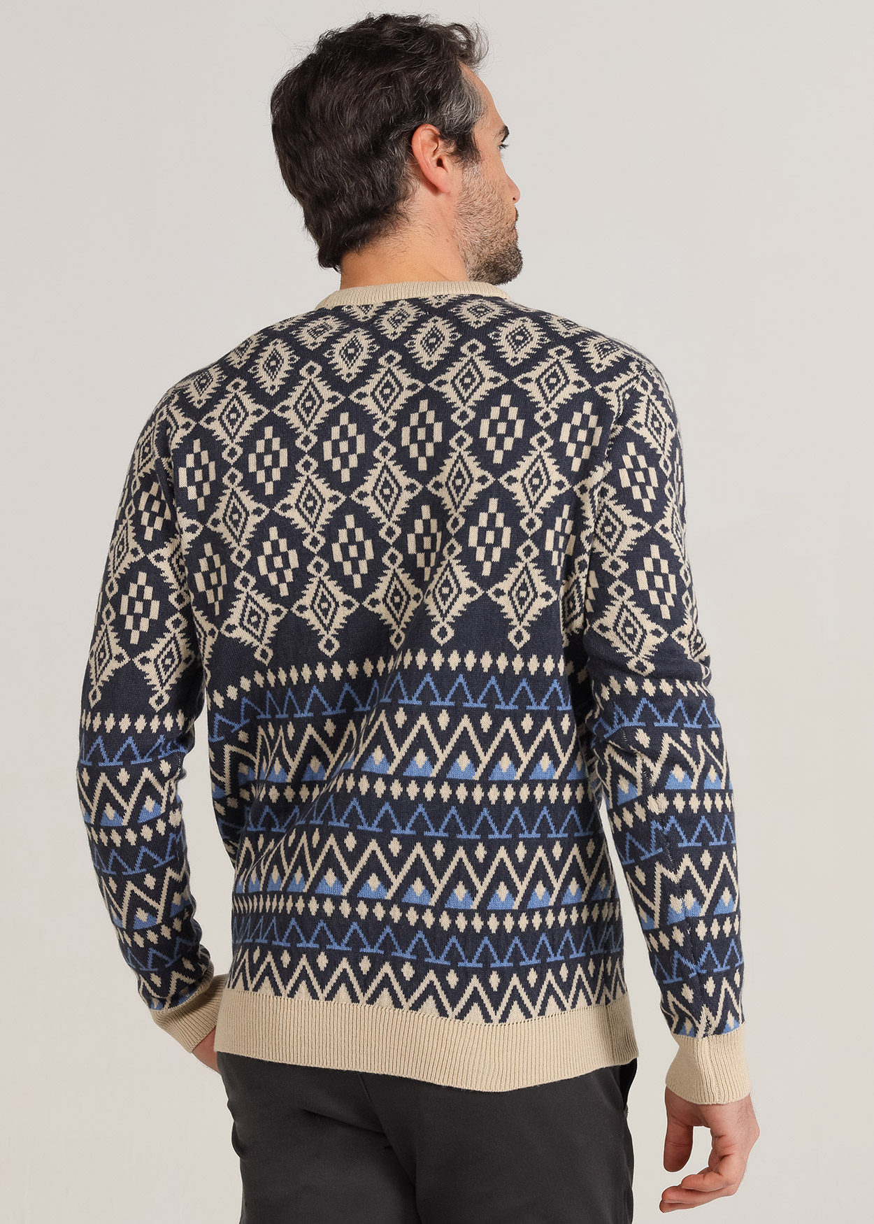 Camisola de gola redonda jacquard Azul