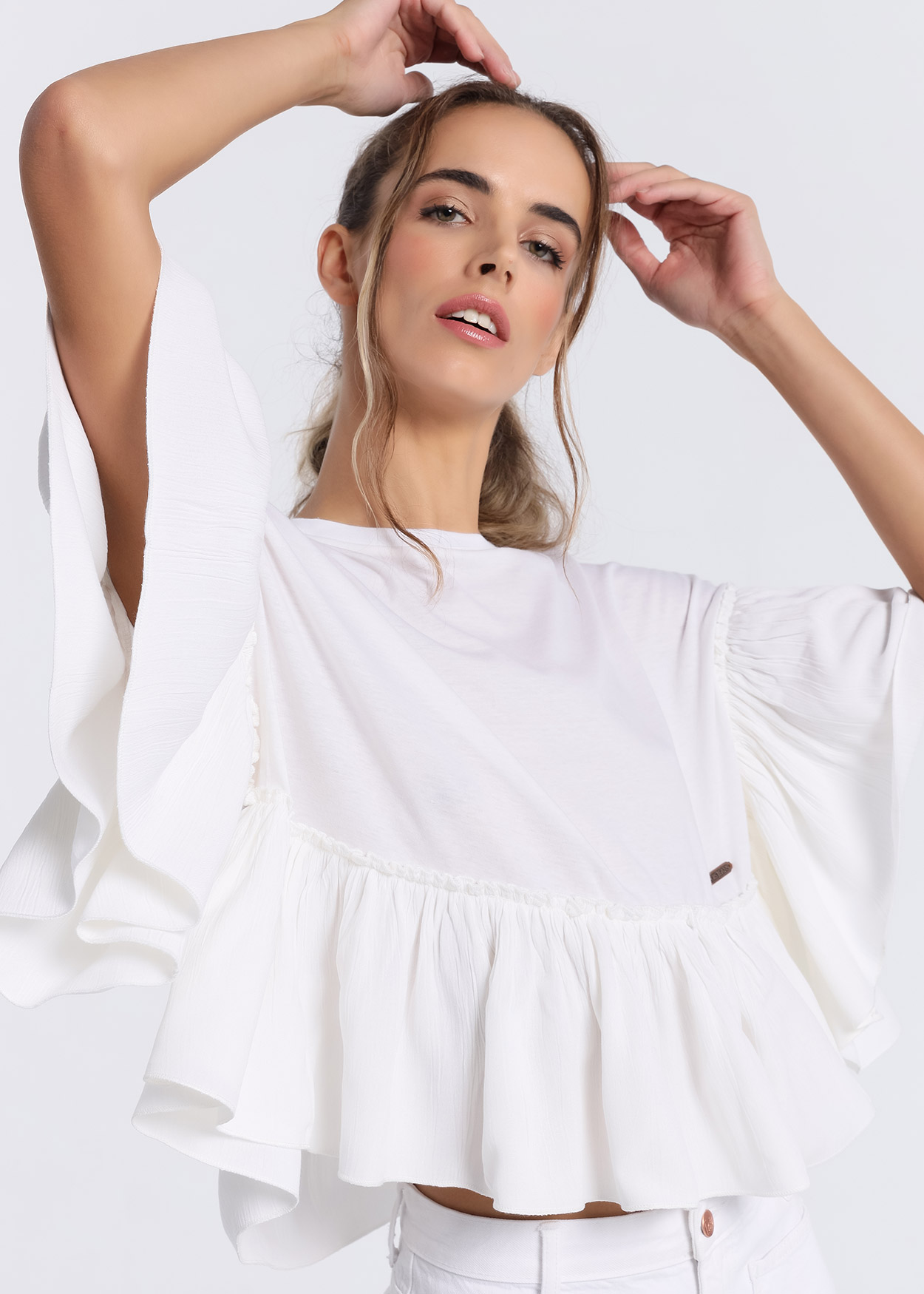 Top de mangas fluidas Senhora Branco