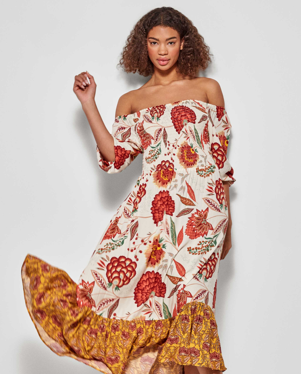 Vestido Longo mangas 3/4 MultiCor