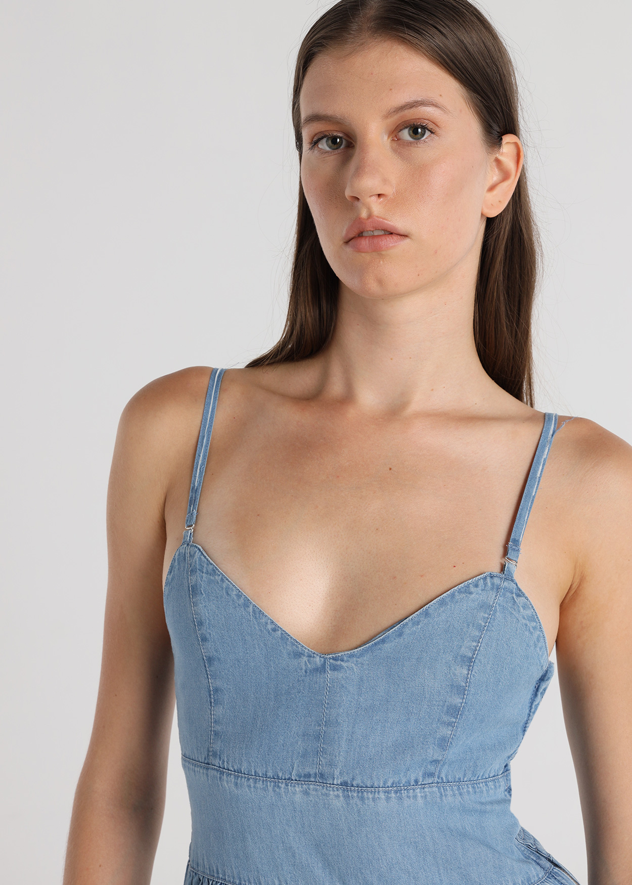 Vestido Comprido de ganga Senhora Azul