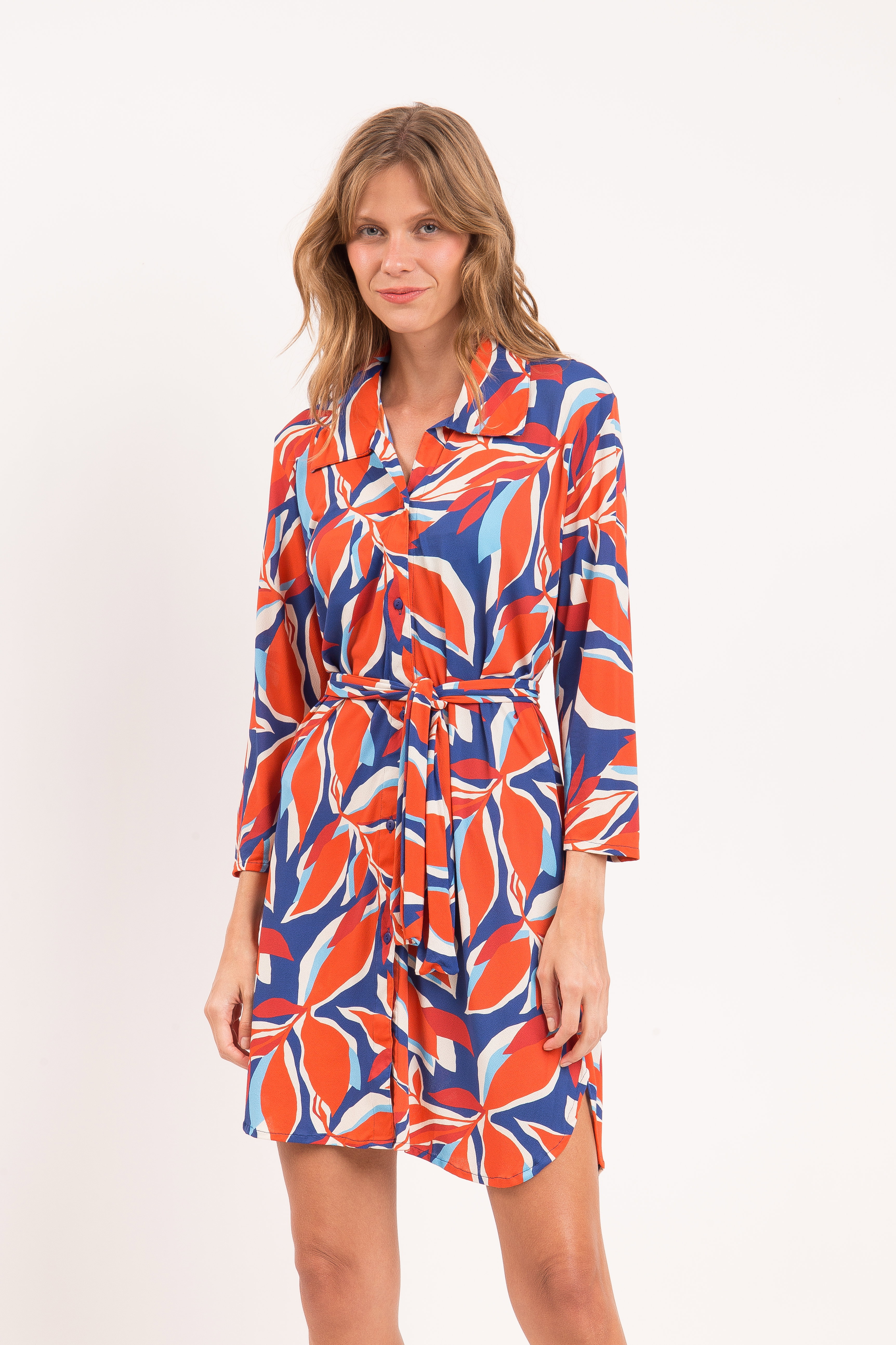Vestido-Camisa Leaves Chemise Azul