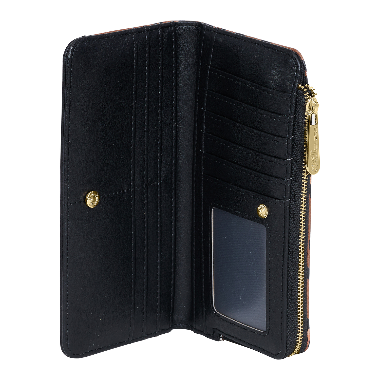 Carteira Senhora Preto e Castanho com Padrão Leopardo