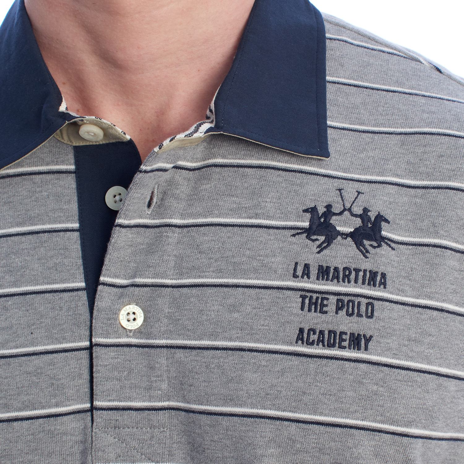 Pólo Homem Manga Comprida Comfort Fit Cinzento com Listras