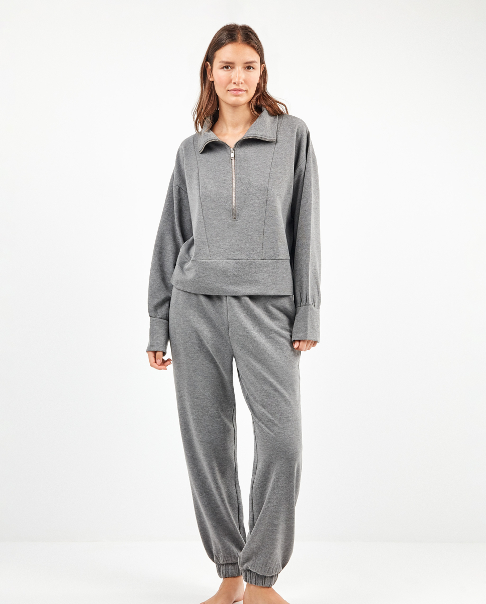 Sweatshirt zíper duplo Cinzento