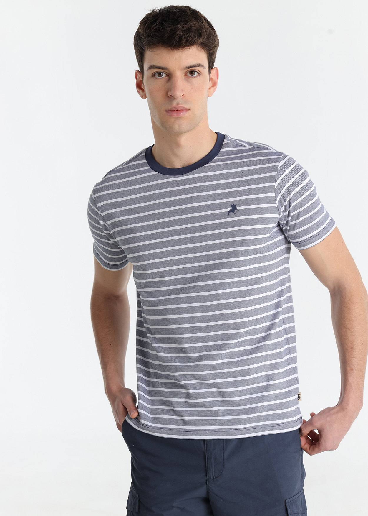 T-Shirt Riscas Homem Azul