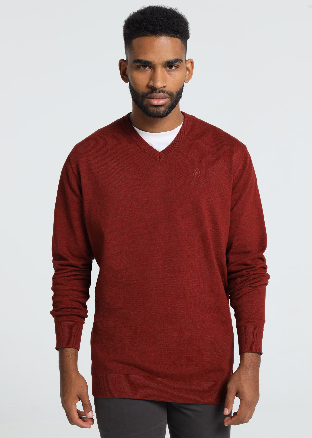 Camisola com Decote em V Vermelho