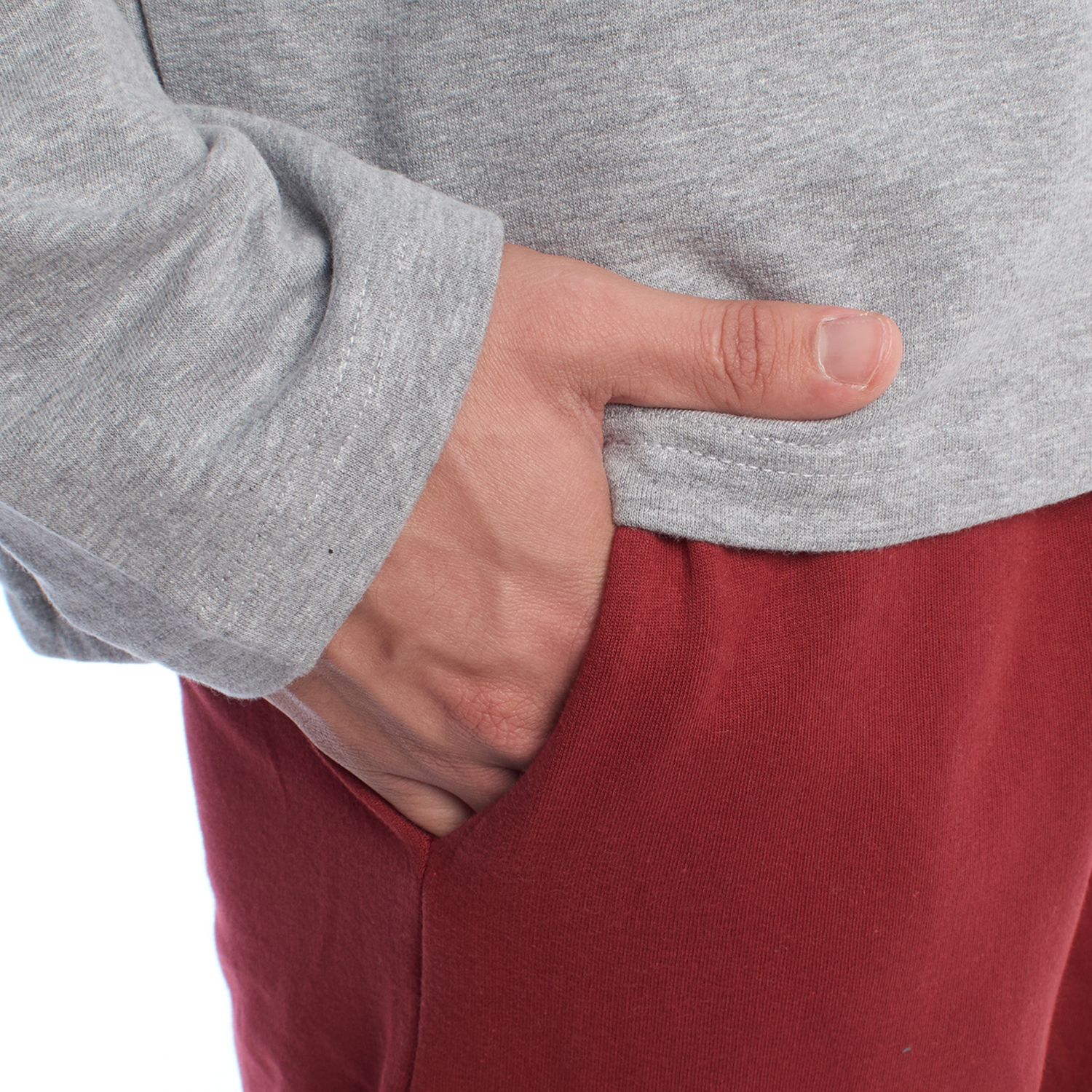 Pijama de Manga Comprida Cinza-Vermelho