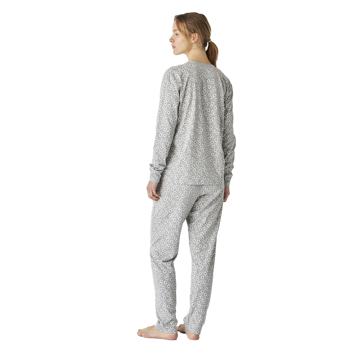 Pijama de Algodão Senhora Manga Comprida Cinzento