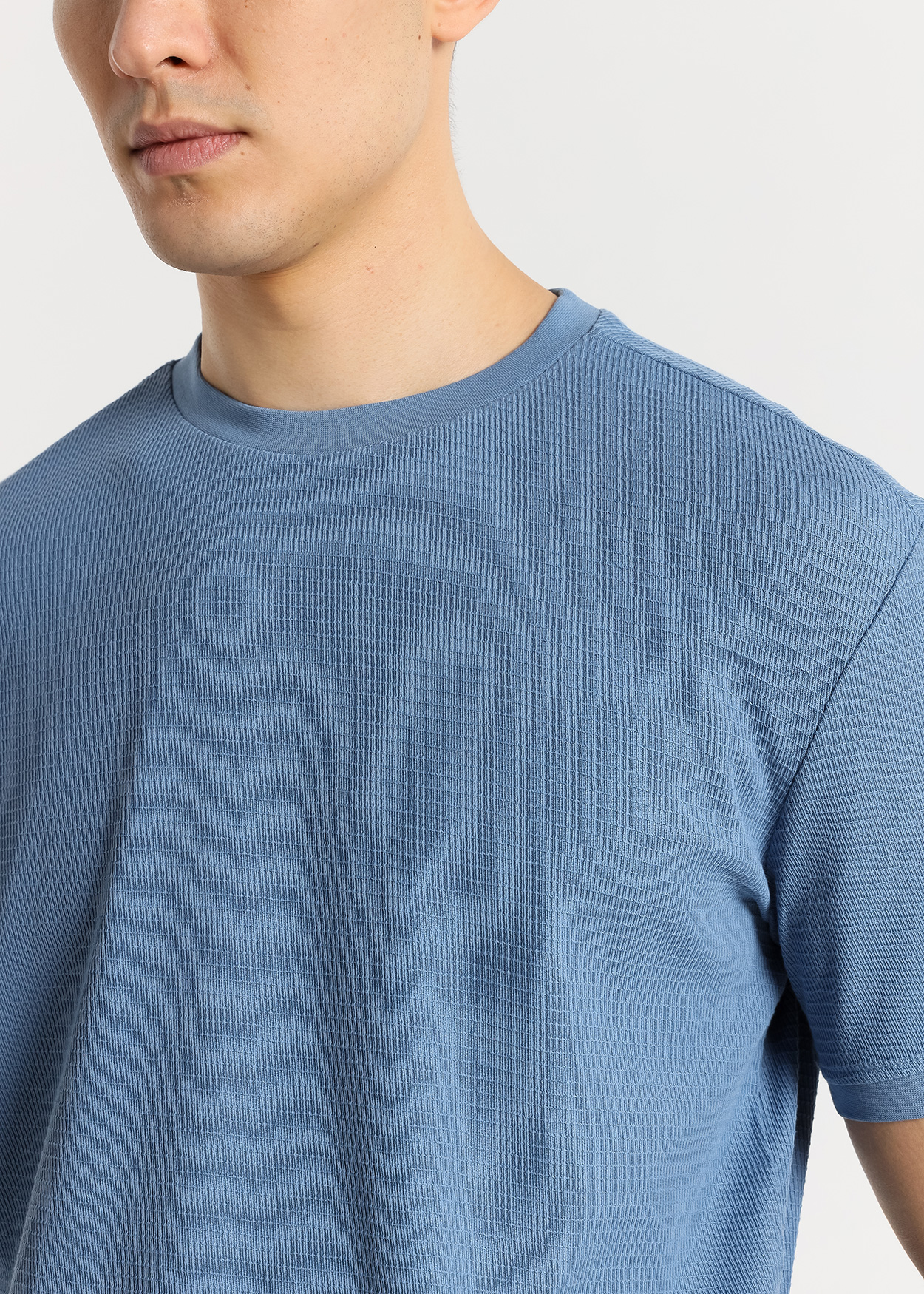 T-Shirt básica em tecido Jacquard Azul