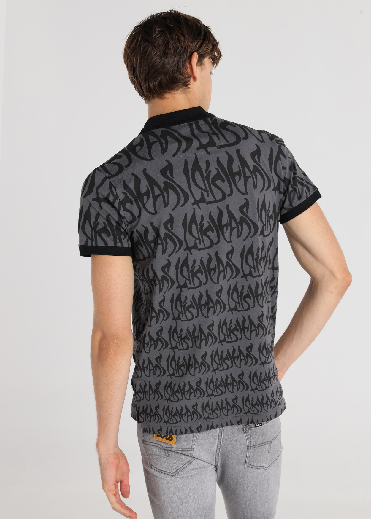 Pólo Estampado Homem Cinzento