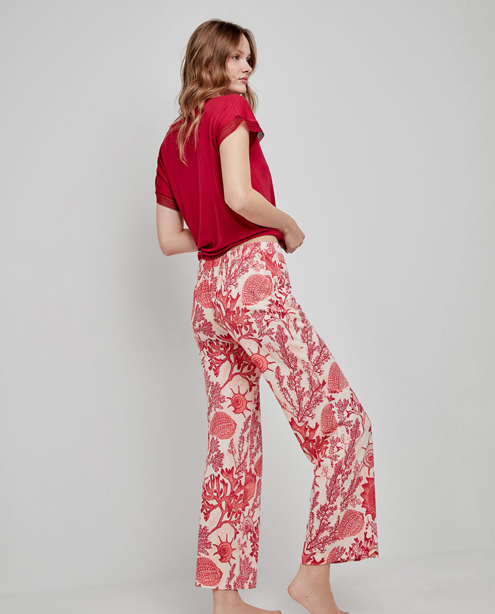 Camiseta de manga curta com listras Vermelho