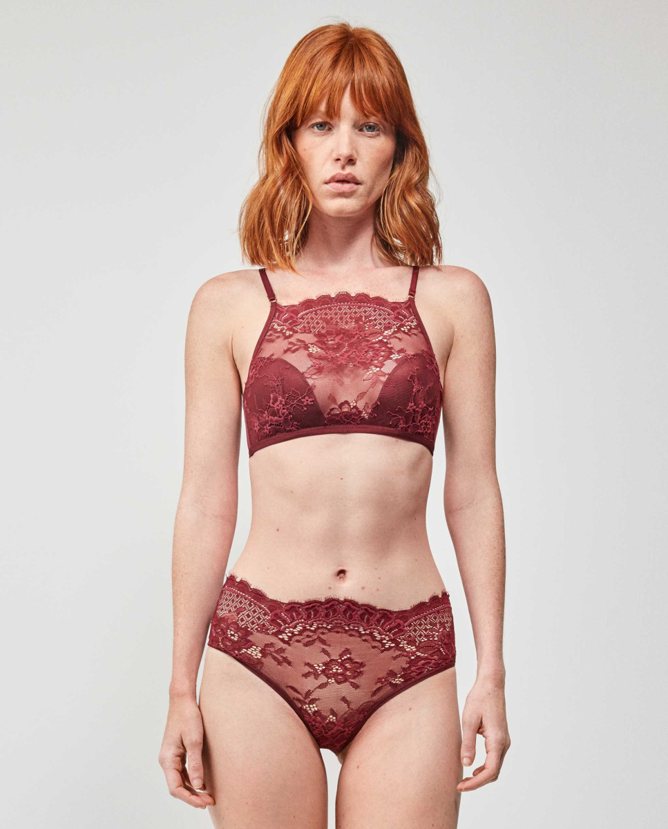 Cuecas de cintura alta em tecido de renda refinado Vermelho