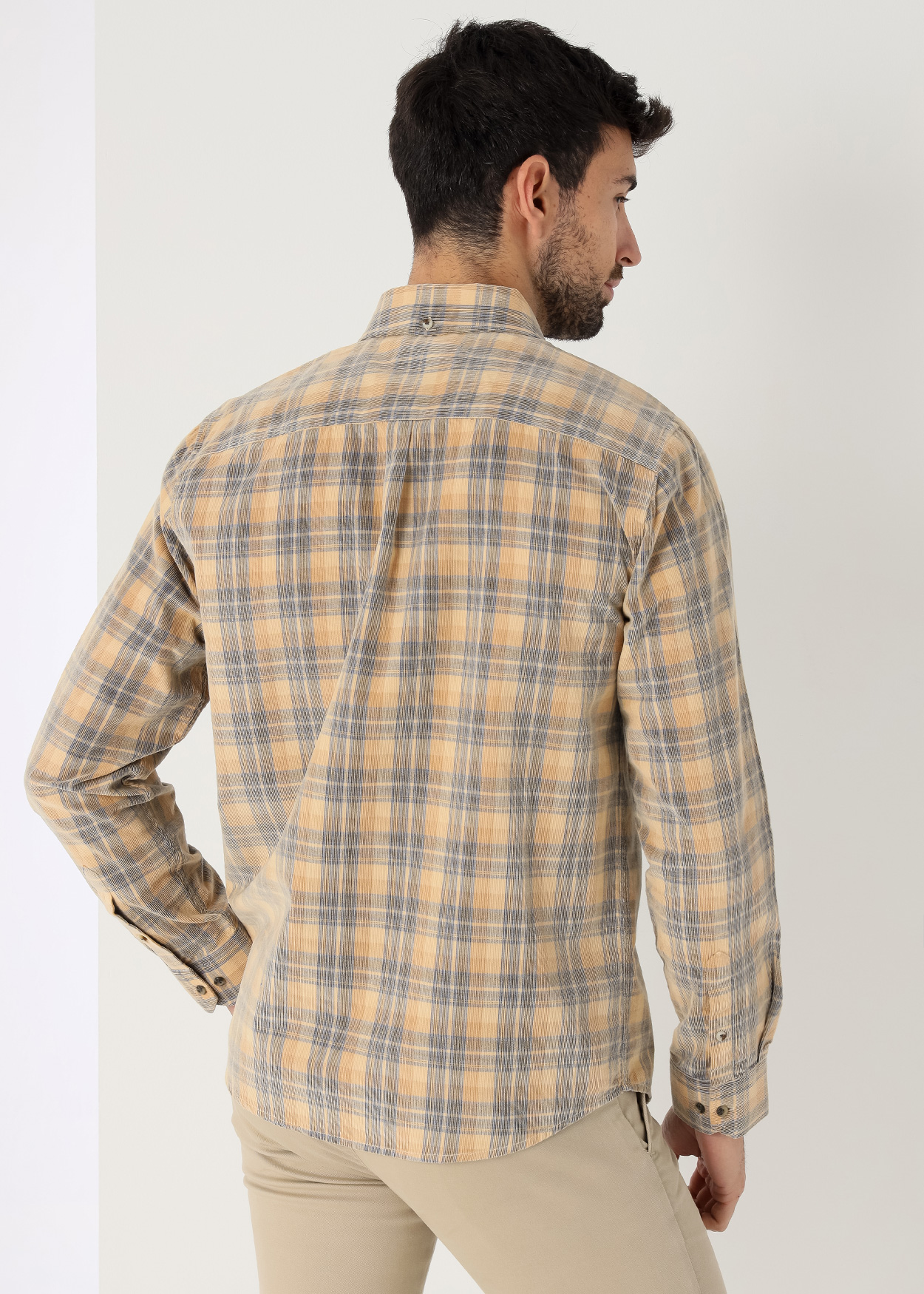 Camisa de veludo cotelê de manga comprida xadrez Multicor