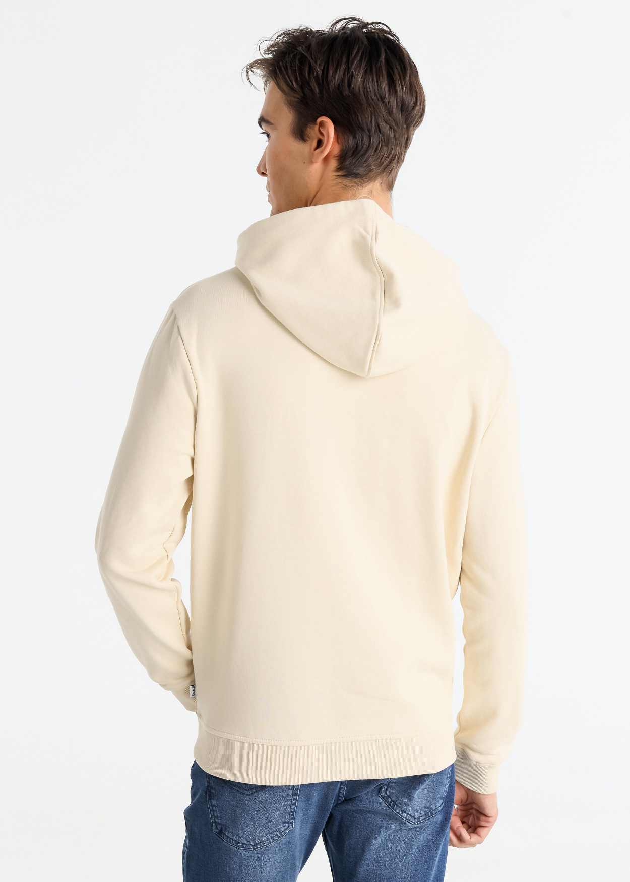 Sweatshirt com Capuz Estampado com Madeira Bege