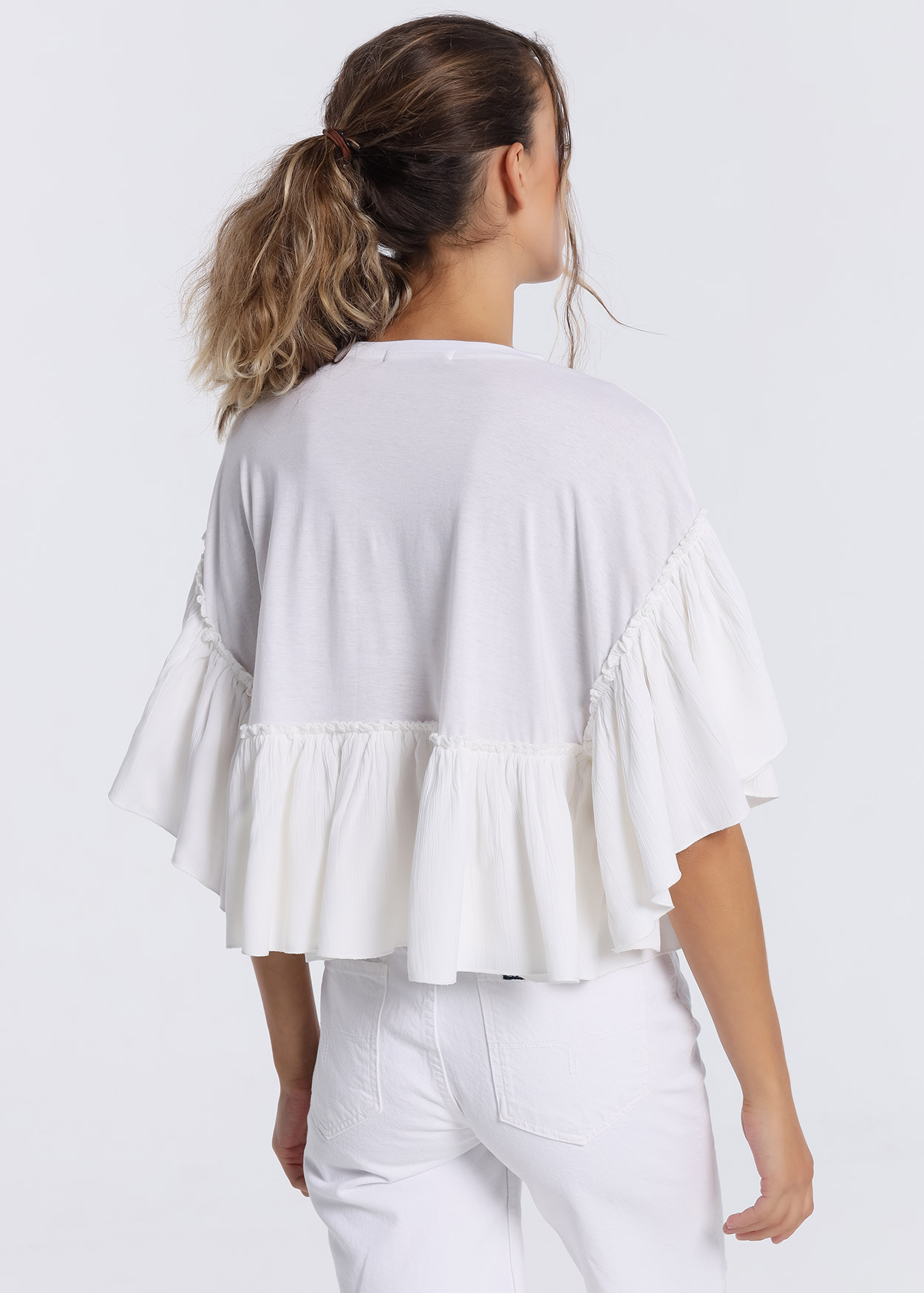 Top de mangas fluidas Senhora Branco