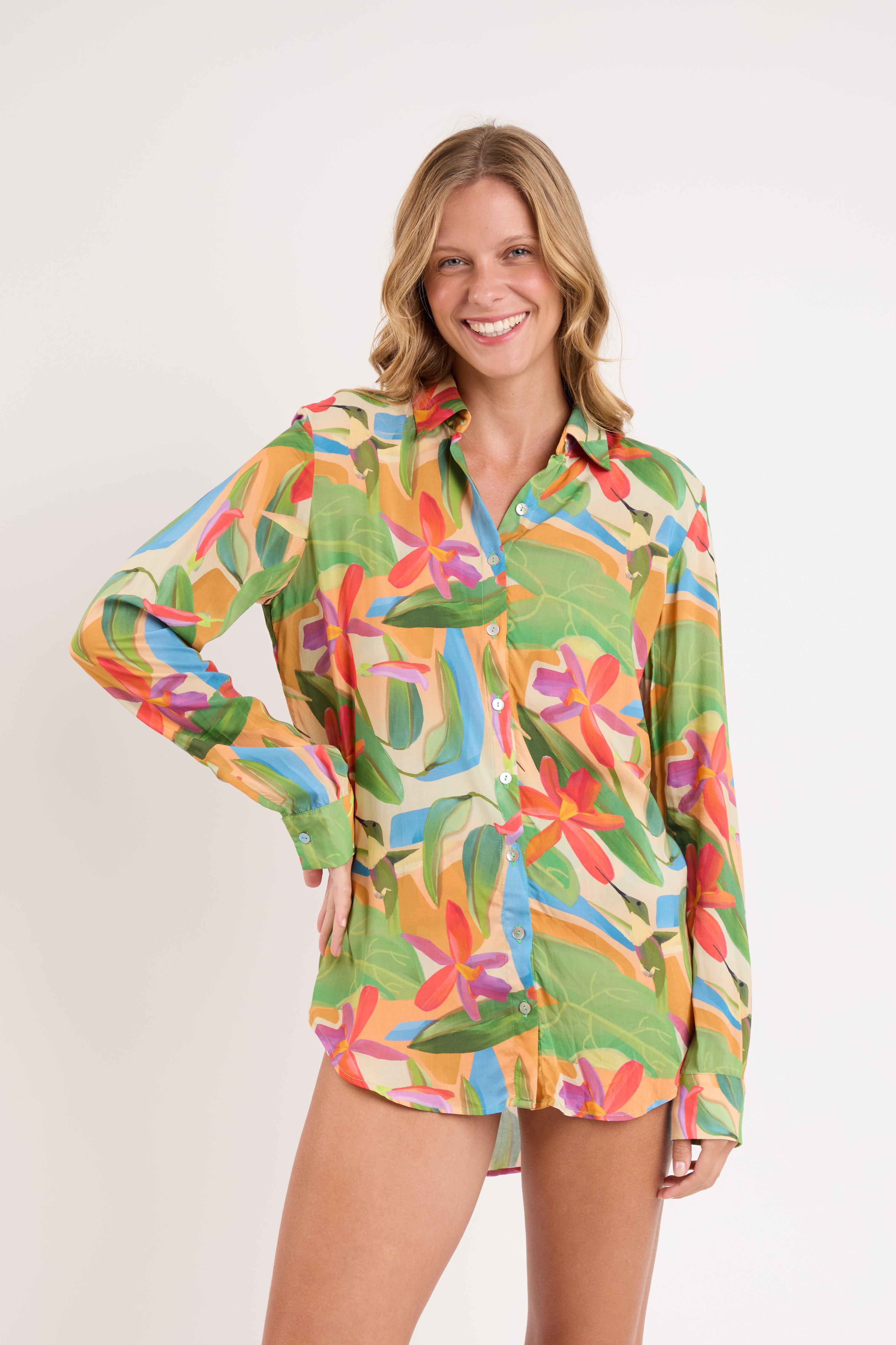 Vestido-Camisa Tropical Greta Verde
