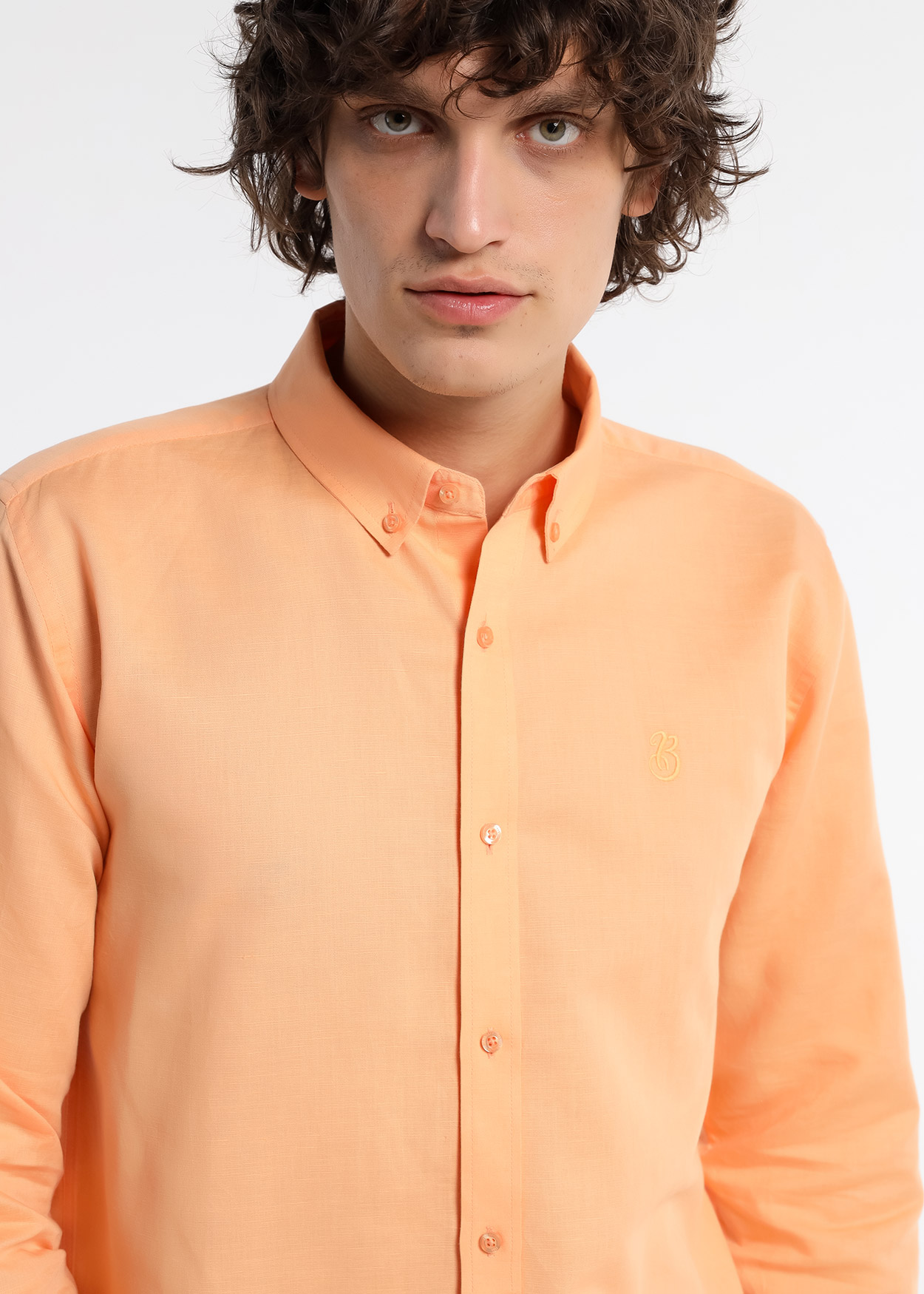 Camisa de linho de manga comprida Amarelo