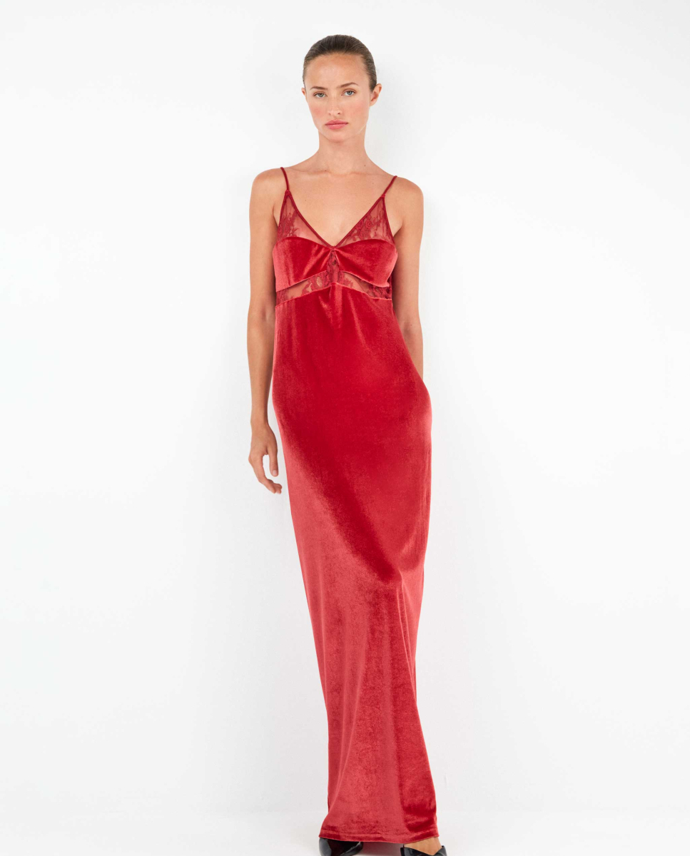Vestido Longo de Veludo Vermelho
