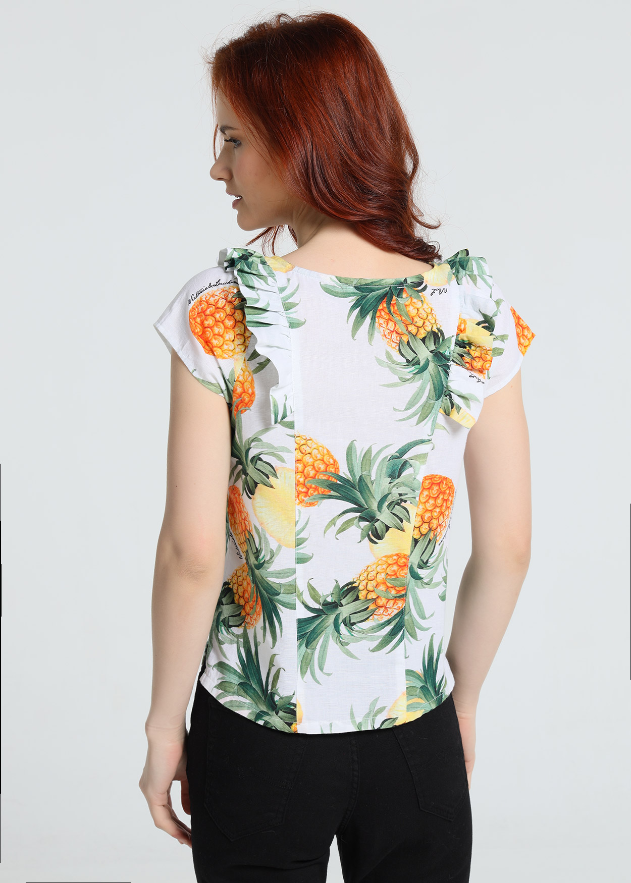 Blusa de manga curta tropical Senhora Multicolorido