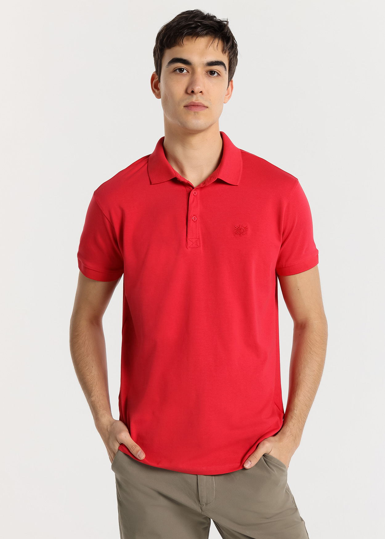 Pólo Desportivo de Manga Curta com Elástico Vermelho