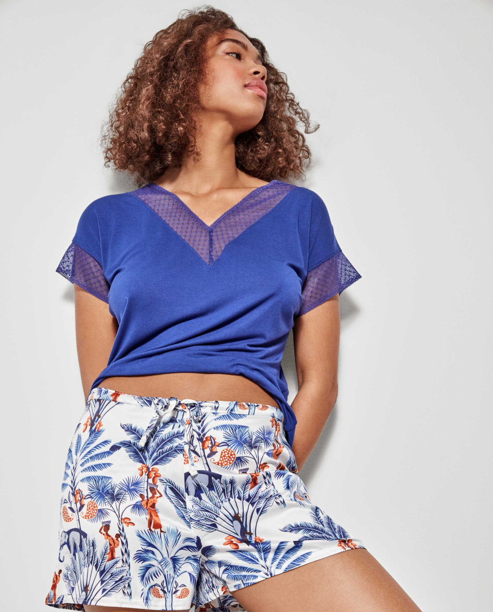 Camiseta lisa de manga curta Azul