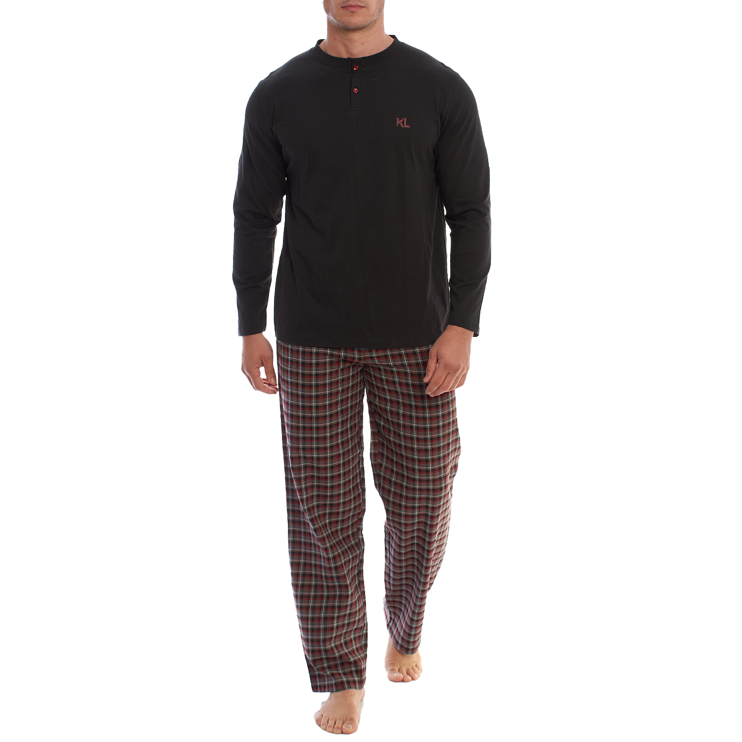 Pijama de Manga Comprida Preto-Vermelho