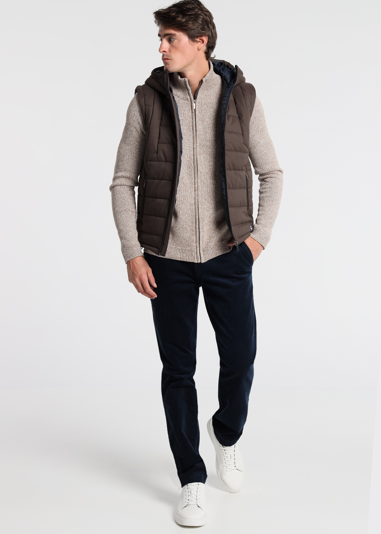 Casaco de Malha com zíper Castanho