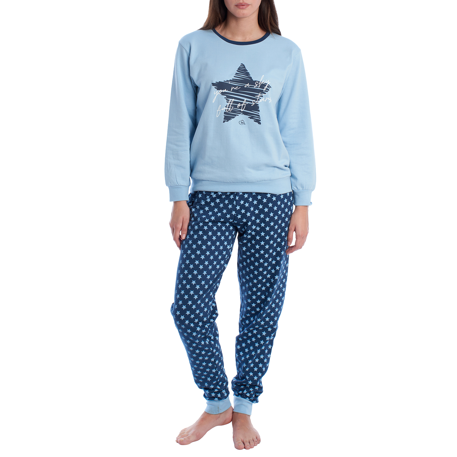 Pijama de Manga Comprida Azul Claro