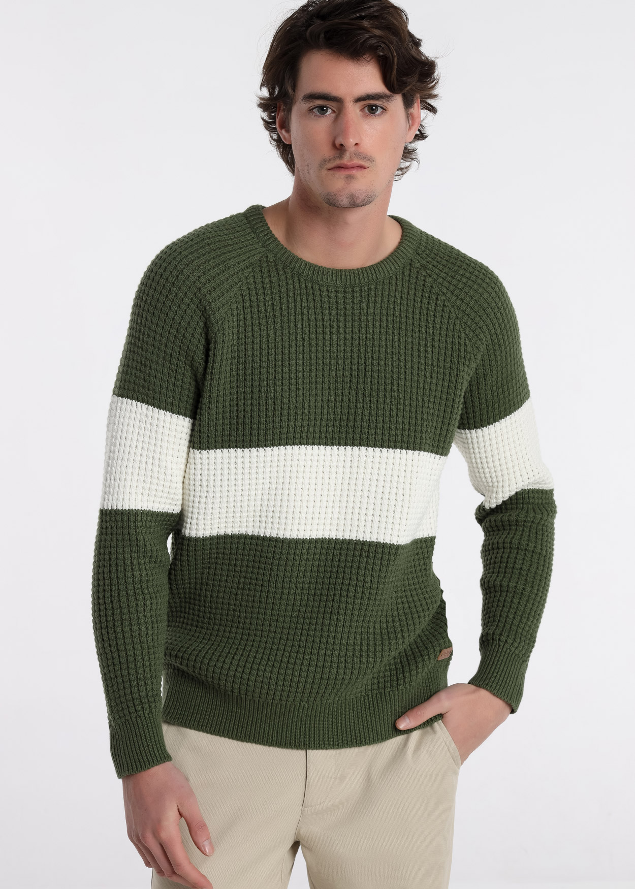 Camisola de gola redonda em tricô grosso Verde