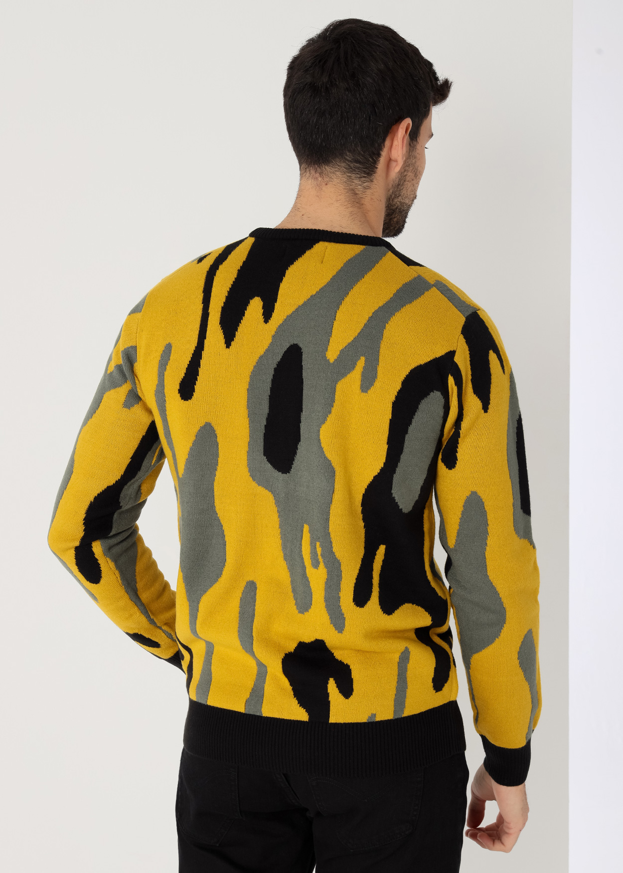 Camisola de malha jacquard com gola redonda Amarelo