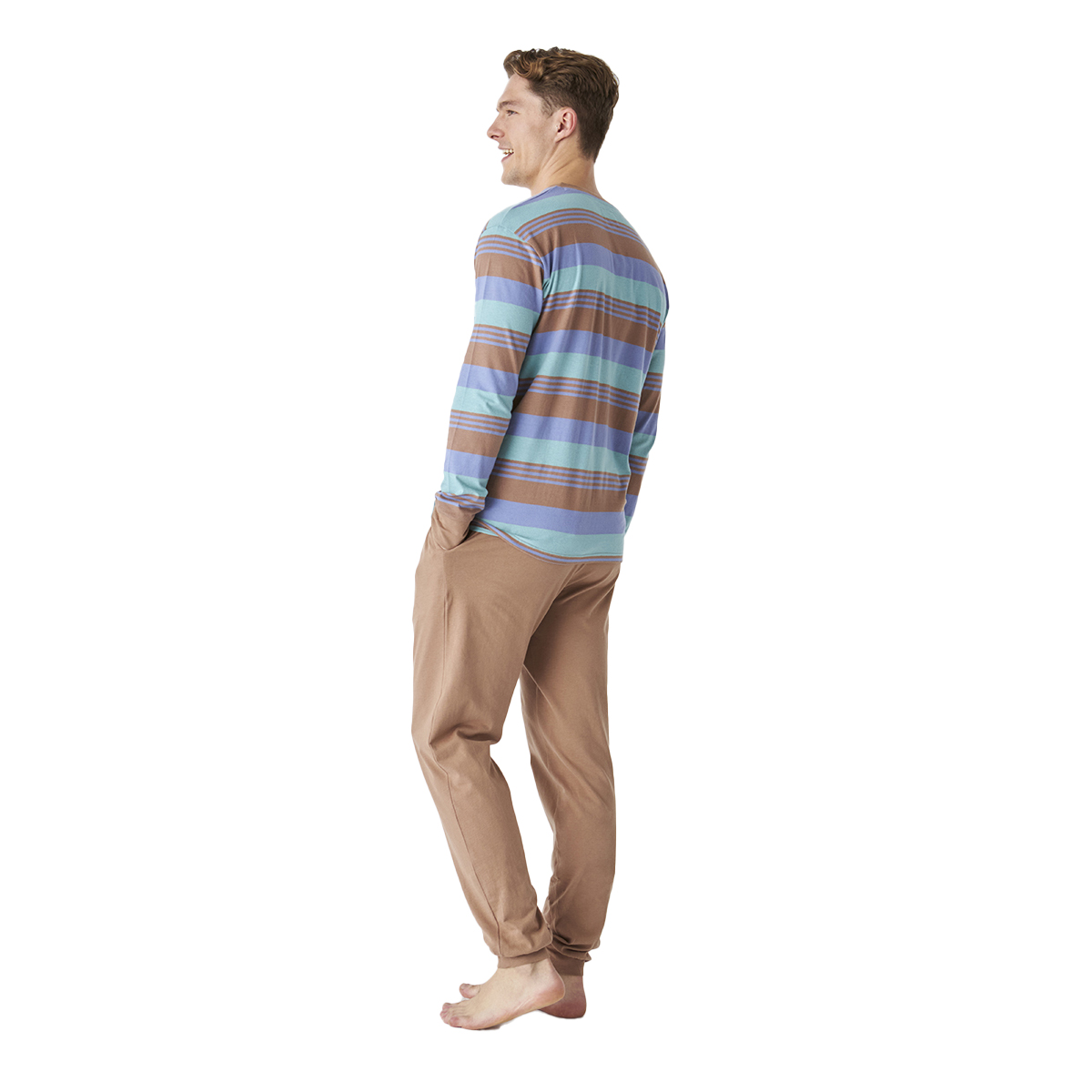 Pijama de Algodão Homem Manga Comprida Verde e Castanho