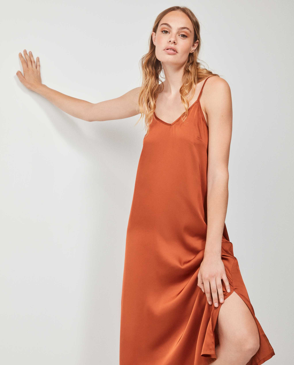 Vestido longo de cetim Laranja