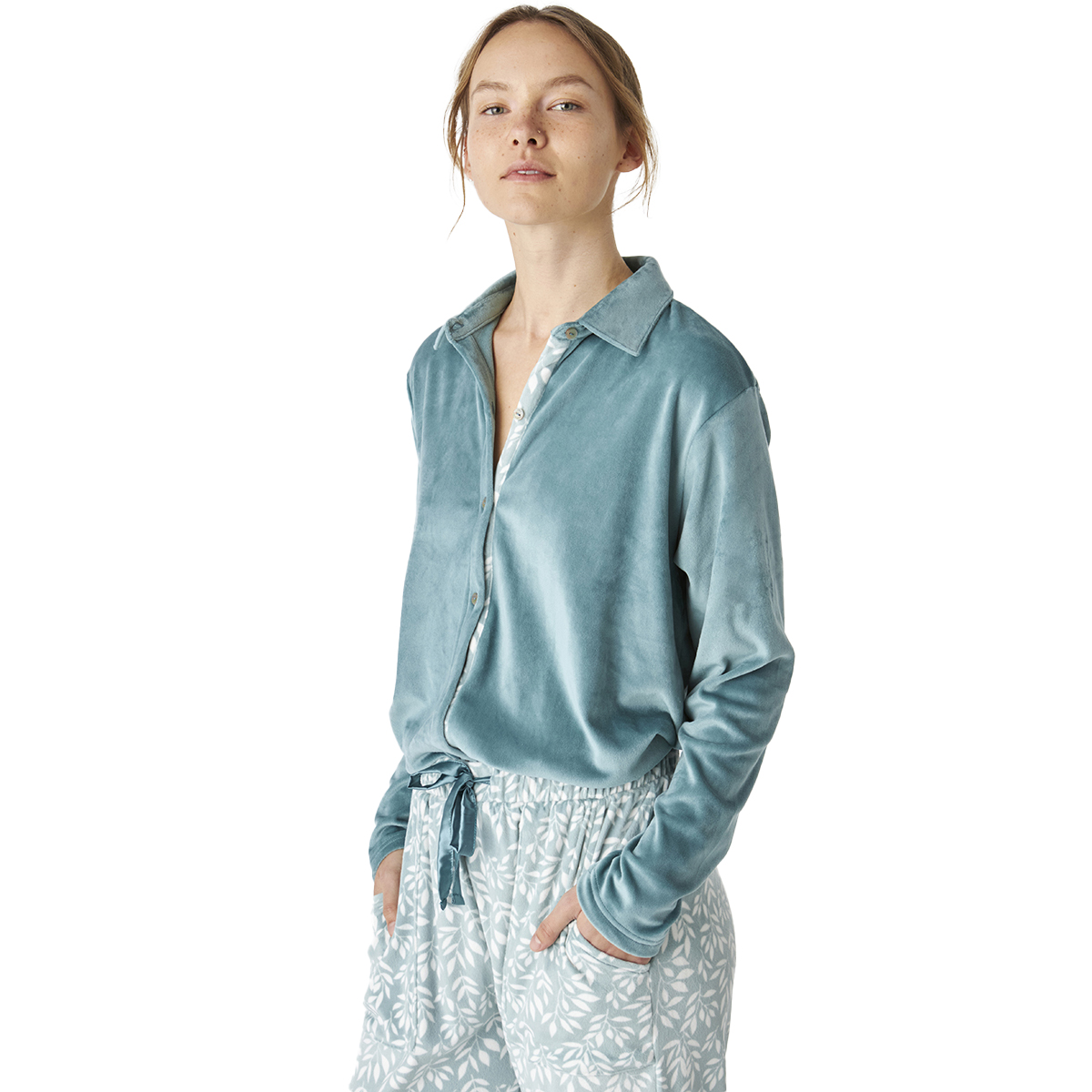 Pijama de Veludo Senhora Manga Comprida Turquesa