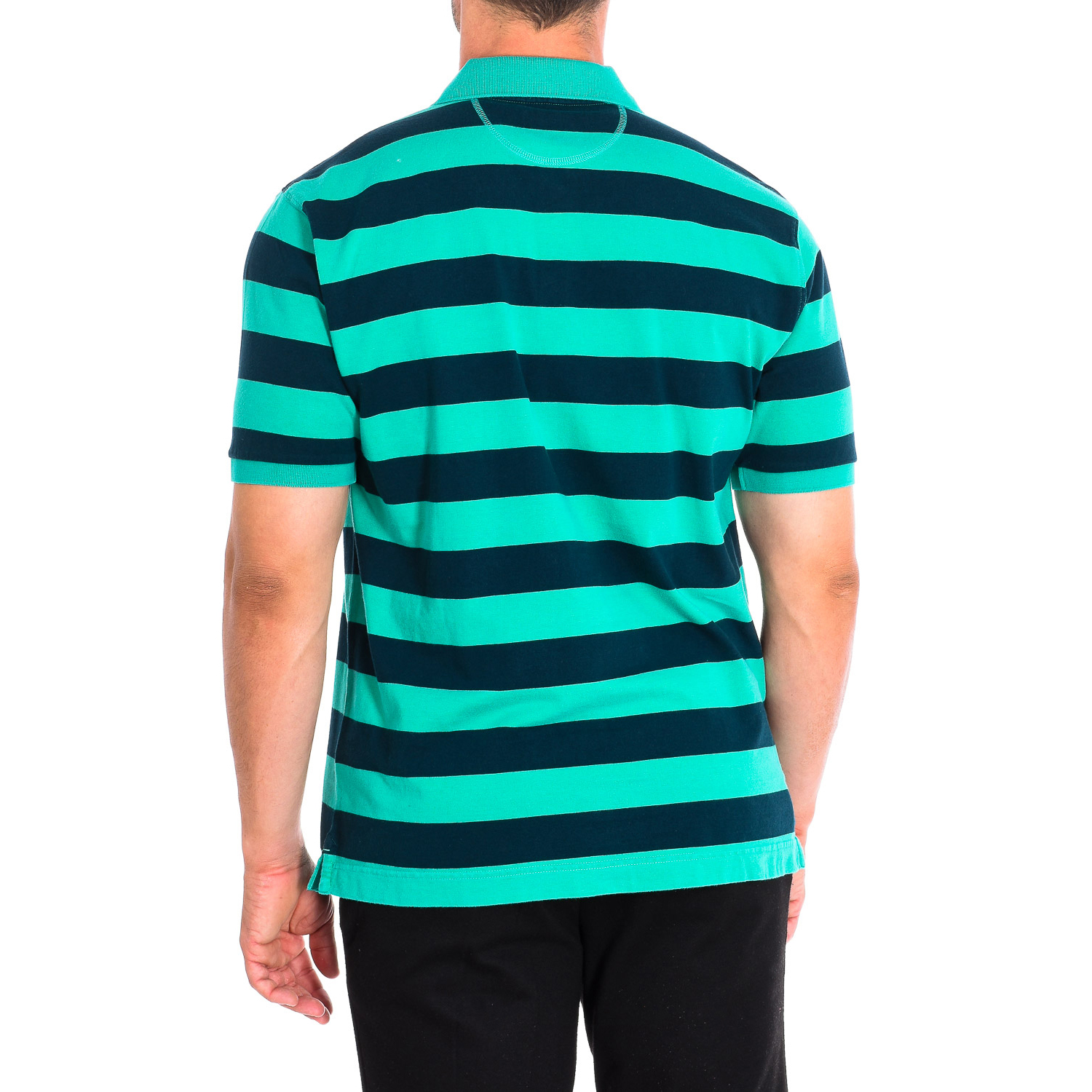 Pólo Homem com Riscas Verde e Azul