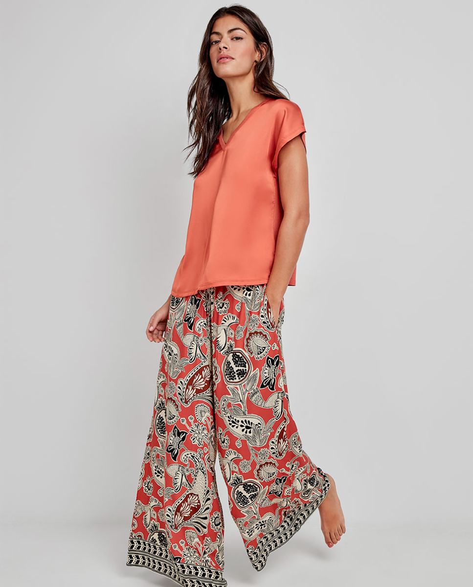 Calças de perna larga em tecido (para dentro e para fora) MultiCor