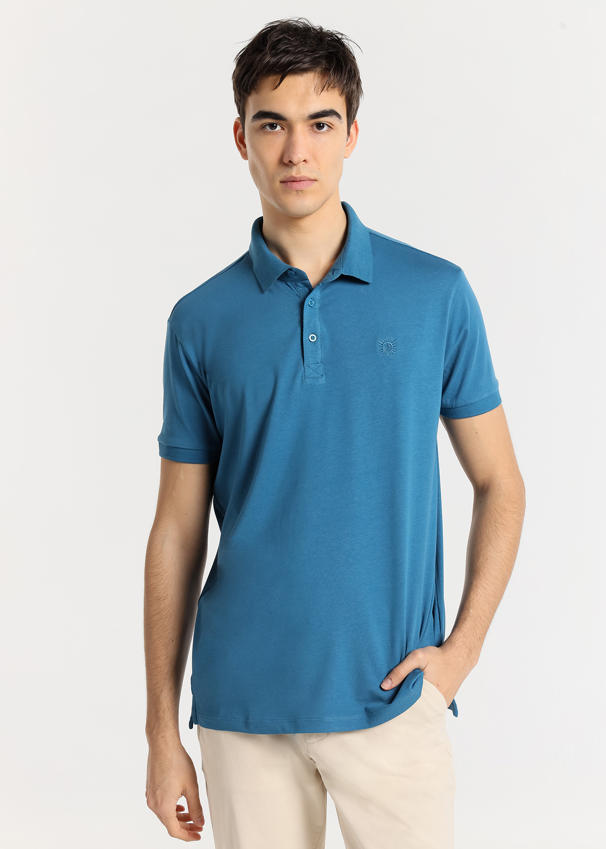 Pólo Desportivo de Manga Curta com Elástico Azul