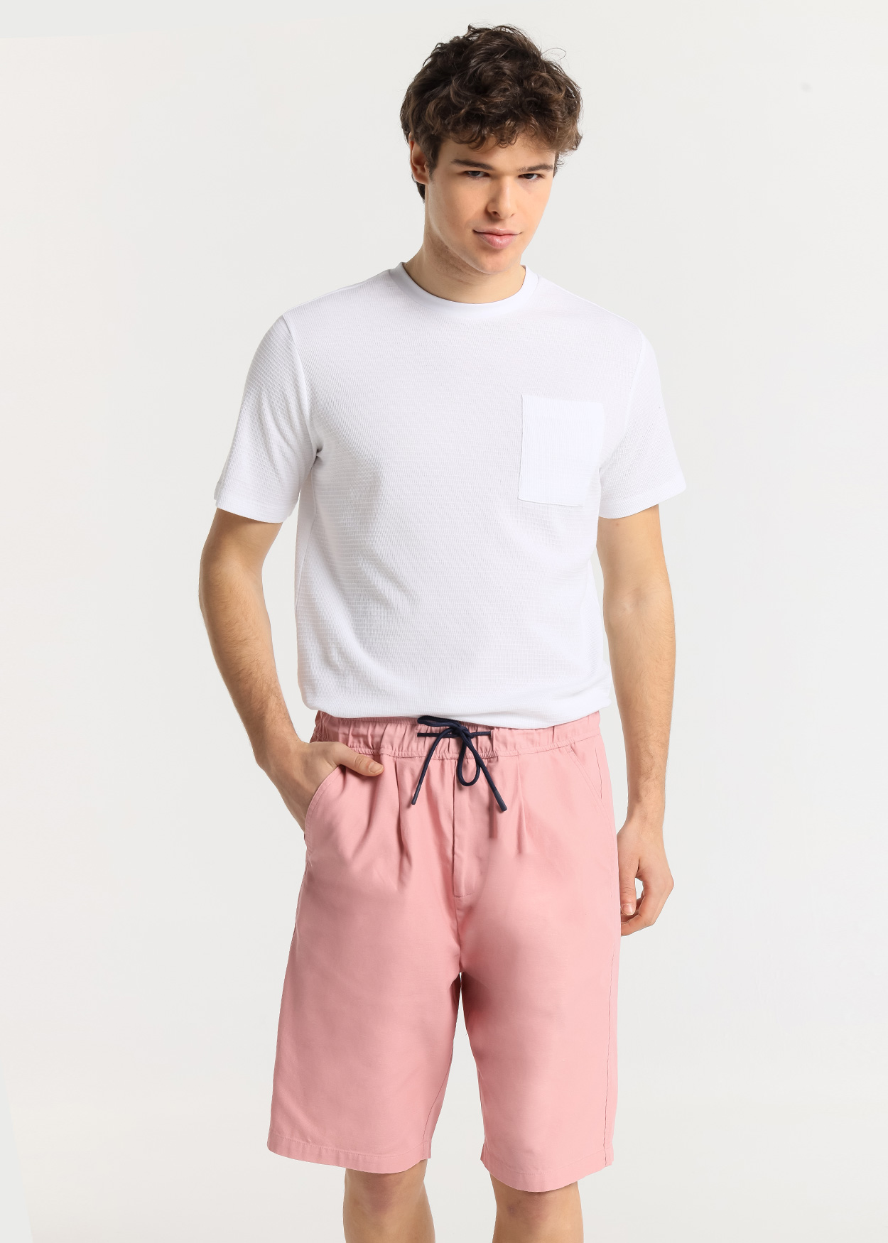 Calções chino de linho Homem Rosa