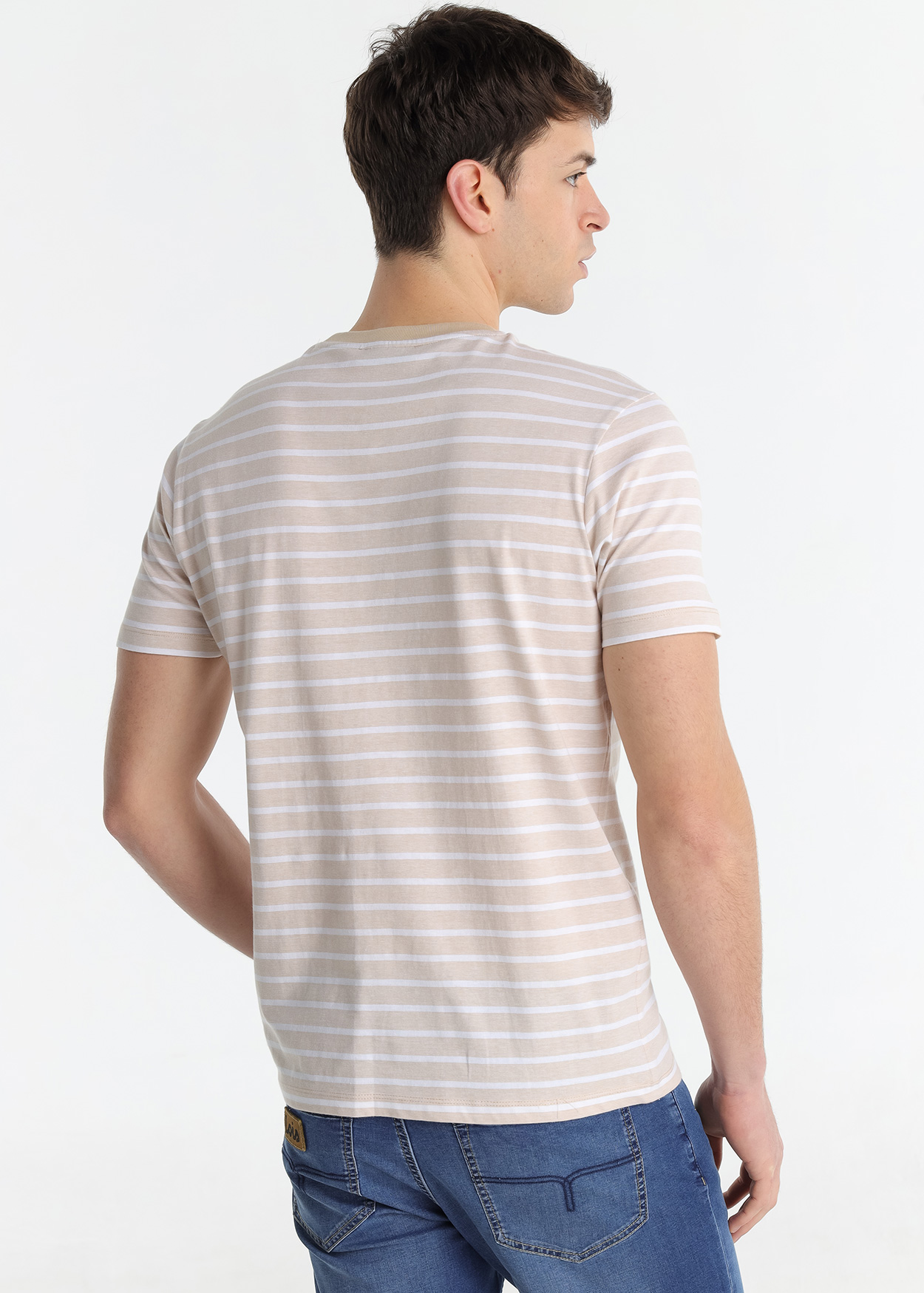 T-Shirt Riscas Homem Castanho