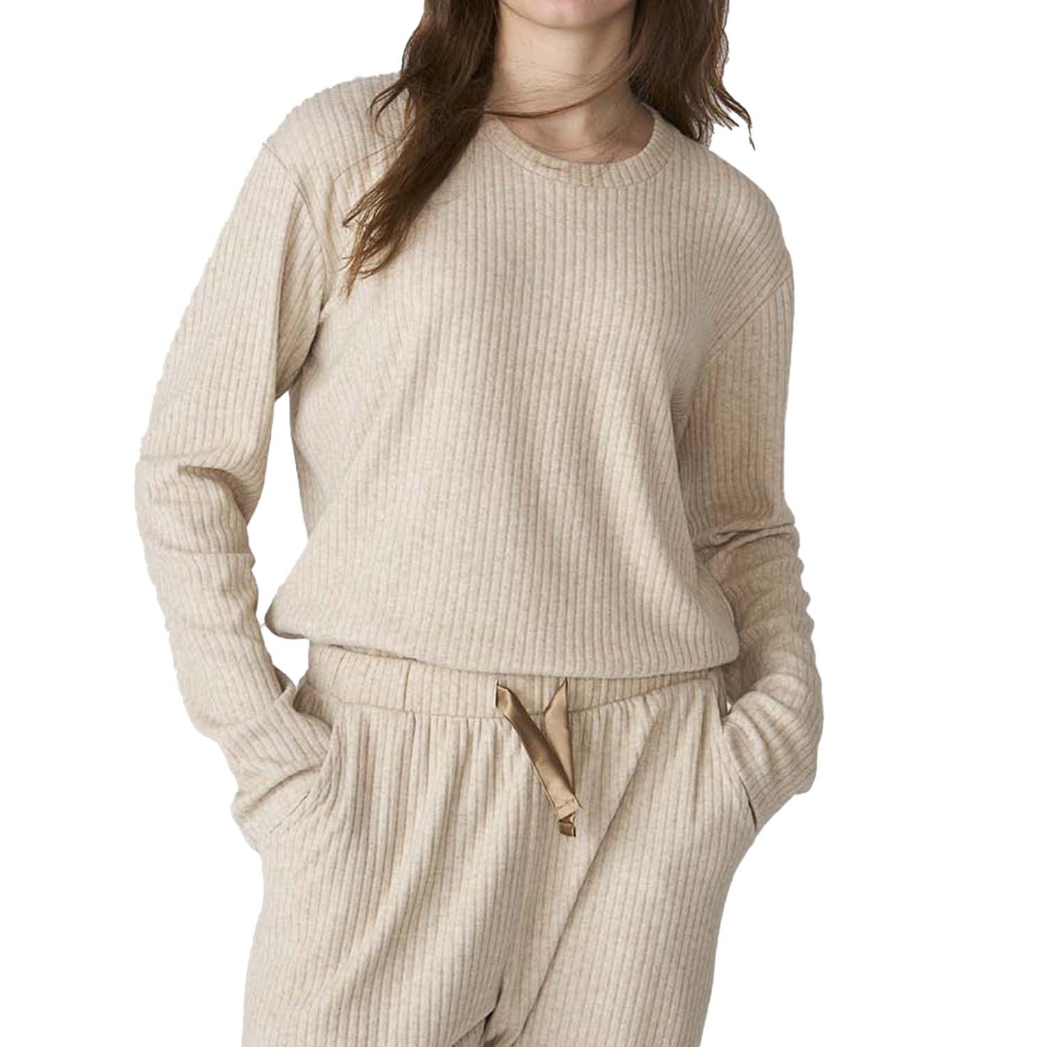 Pijama Senhora Manga Comprida Bege