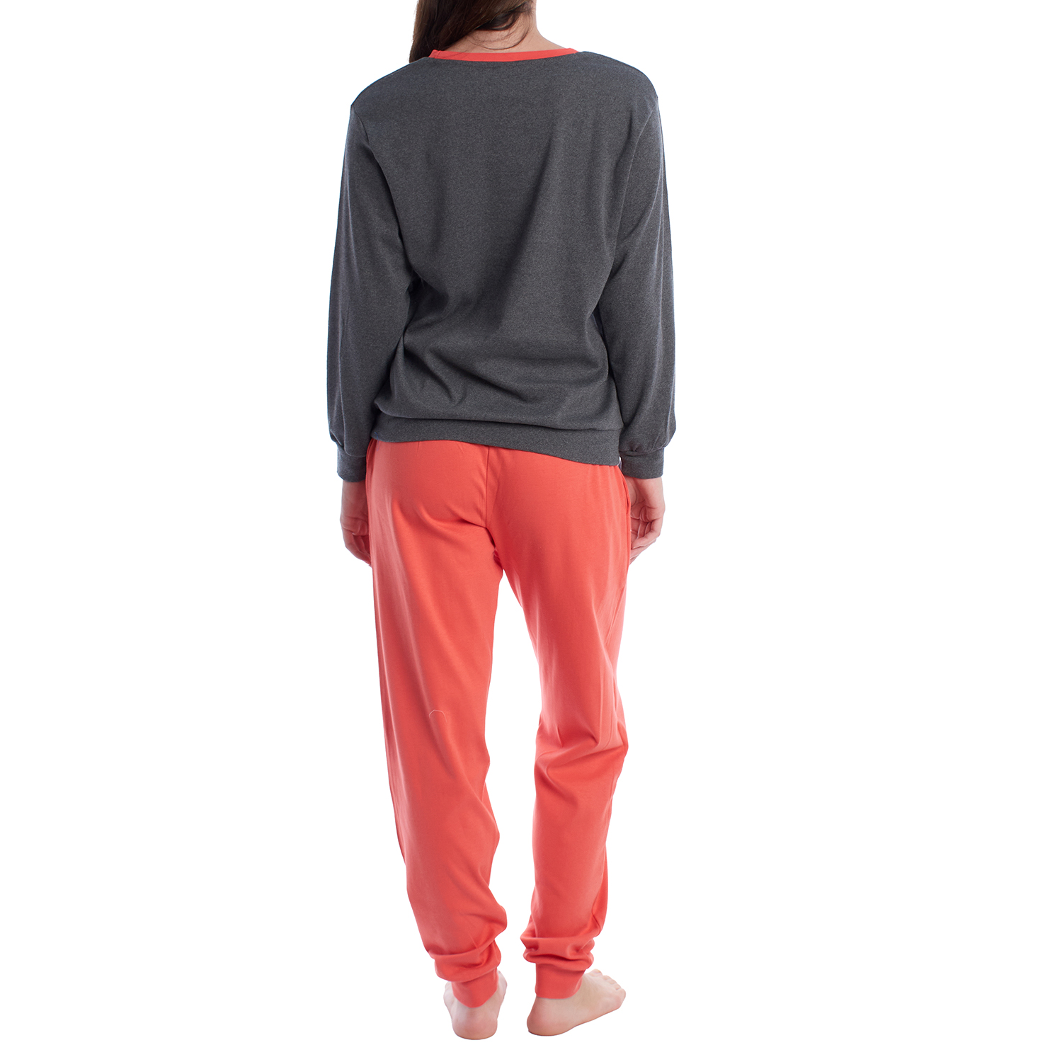 Pijama de Manga Comprida Cinza Escuro-Vermelho