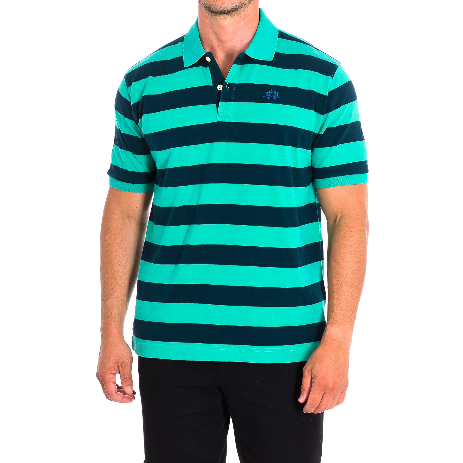 Pólo Homem com Riscas Verde e Azul