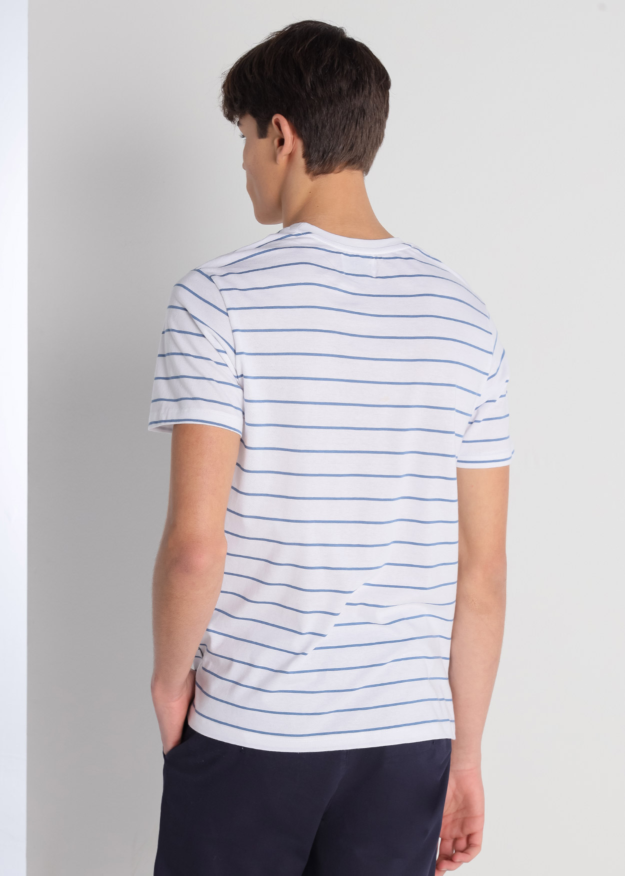 T-Shirt riscas de manga curta Azul