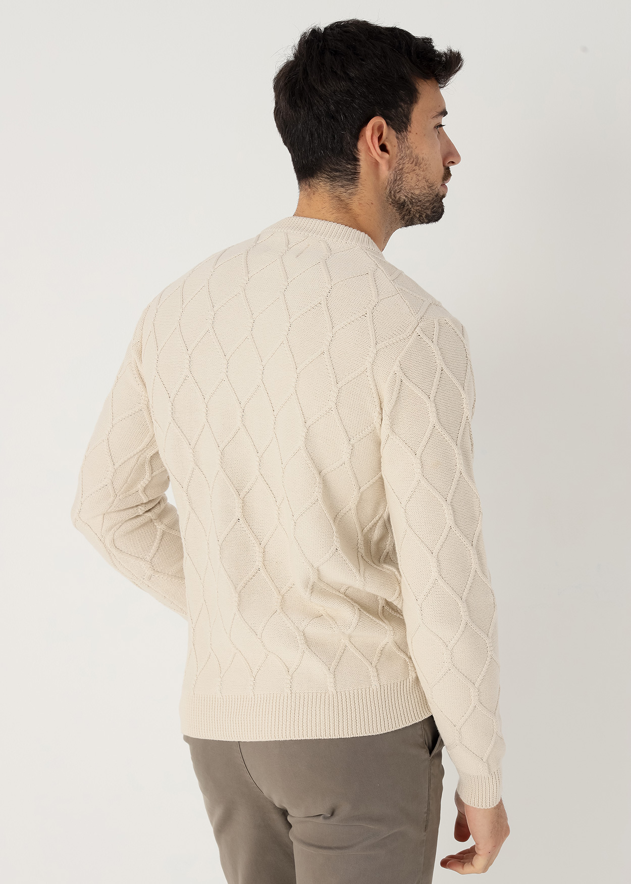 Camisola gola alta em tricô com padrão treliçado Bege