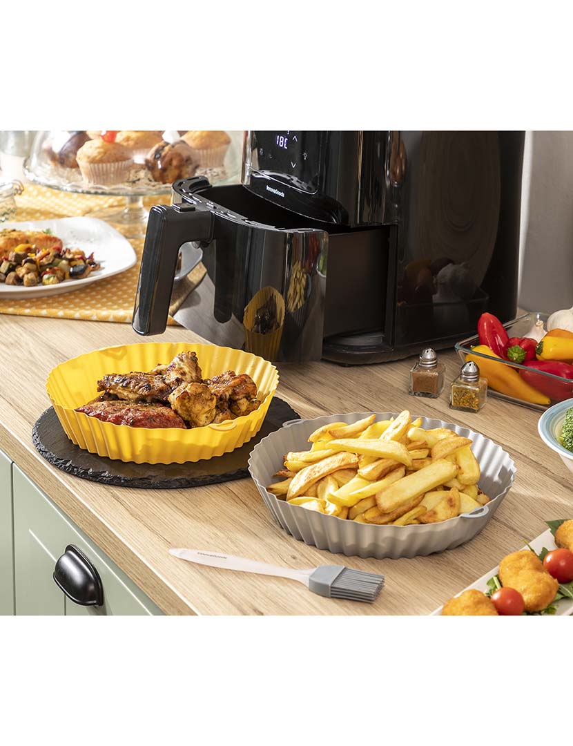 Conjunto 2 Cestos Silicone + Pincel Air Fryer Mollicon