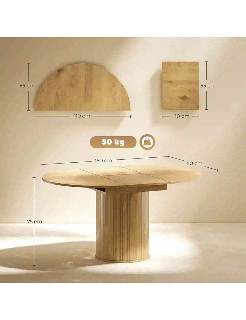 Mesa Jantar Extensível Redonda Madeira/Natural