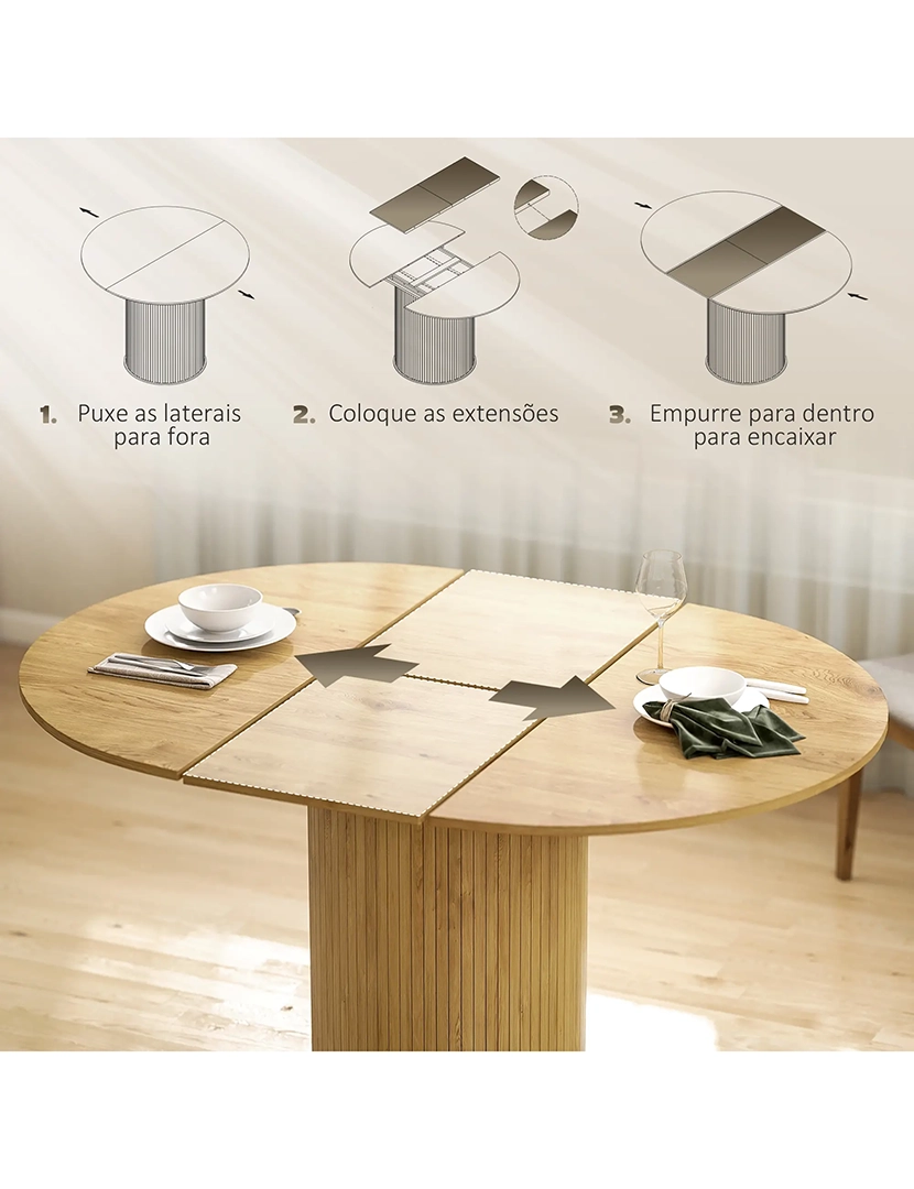 Mesa Jantar Extensível Redonda Madeira/Natural