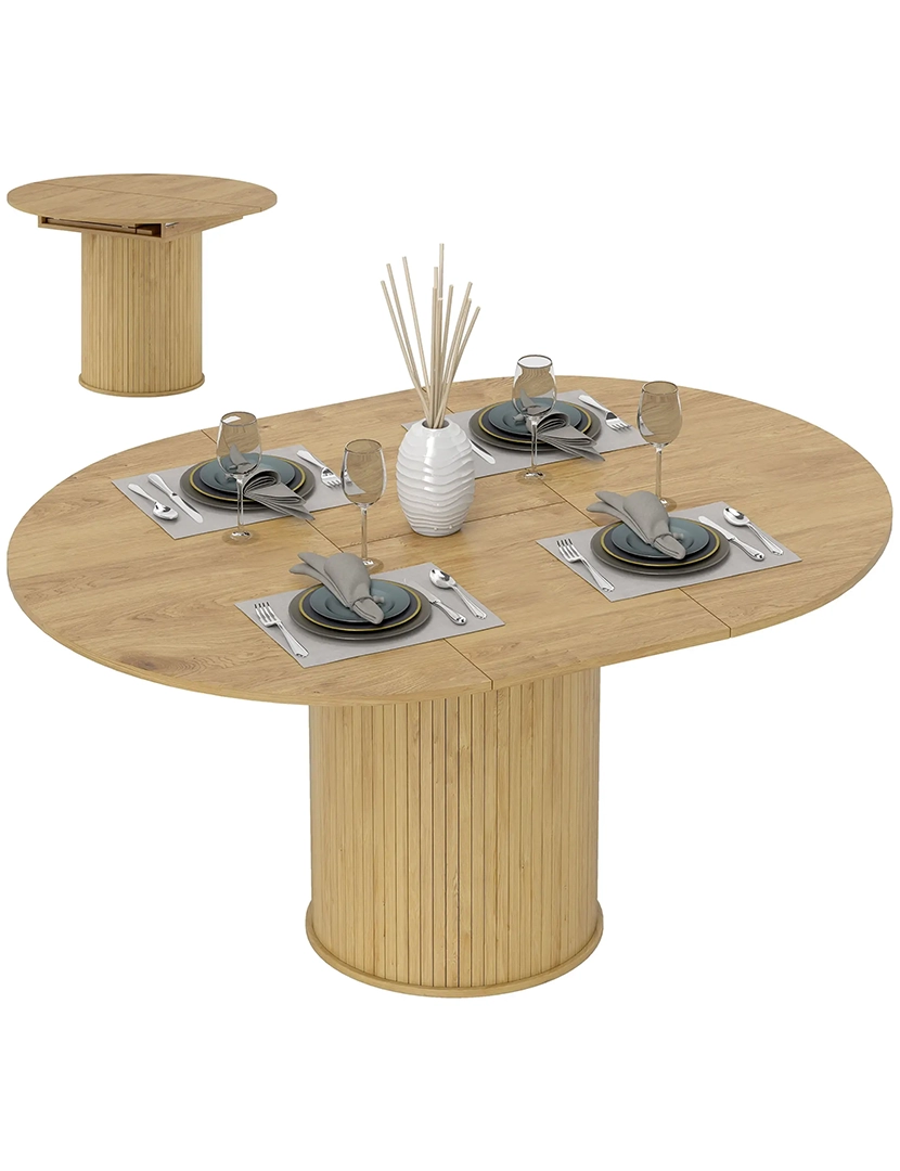 Mesa Jantar Extensível Redonda Madeira/Natural