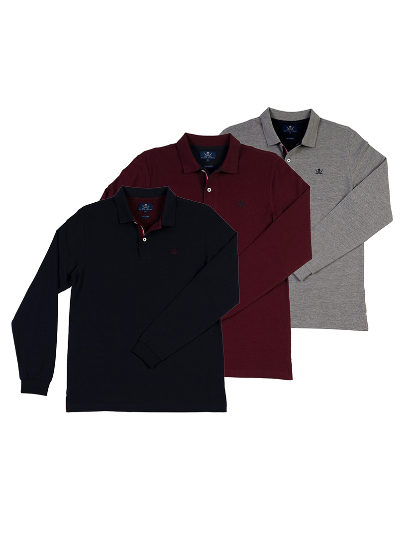 Pack 3 Polos Homem Basic Azul Vermelho e Cinzento