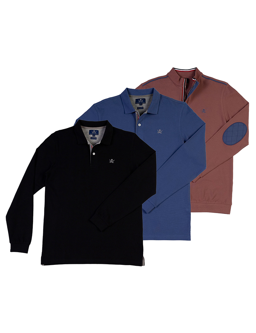 Pack 3 Camisas Homem Preto Azul e Vermelho