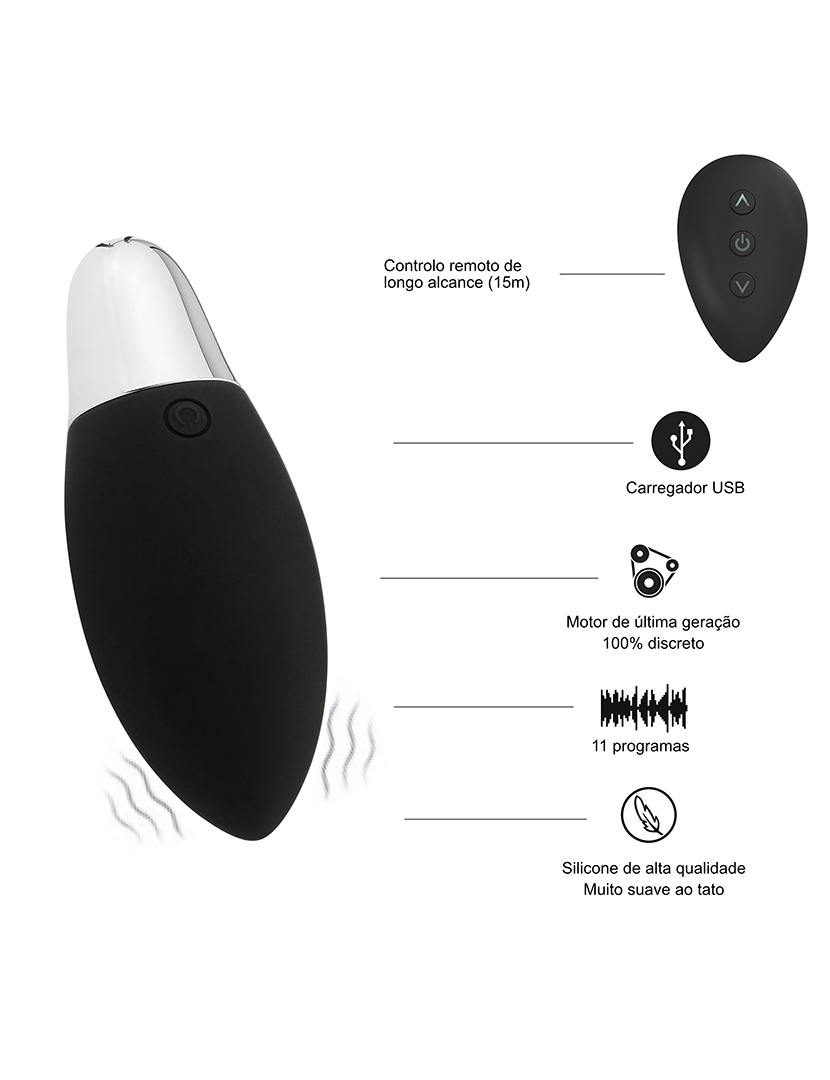 Ovo vibratório - Controlo remoto - 11 programas - Preto
